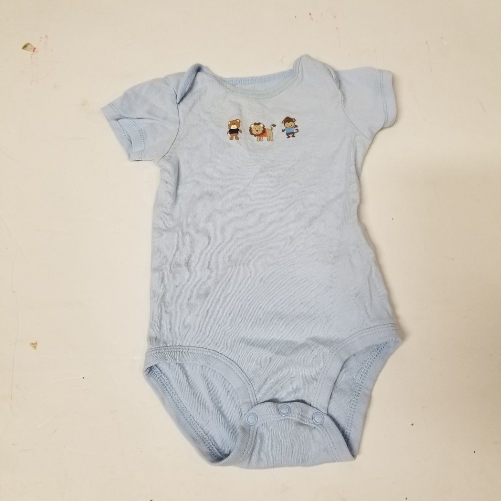 Blue snap shirt animals bear lion monkey 6m